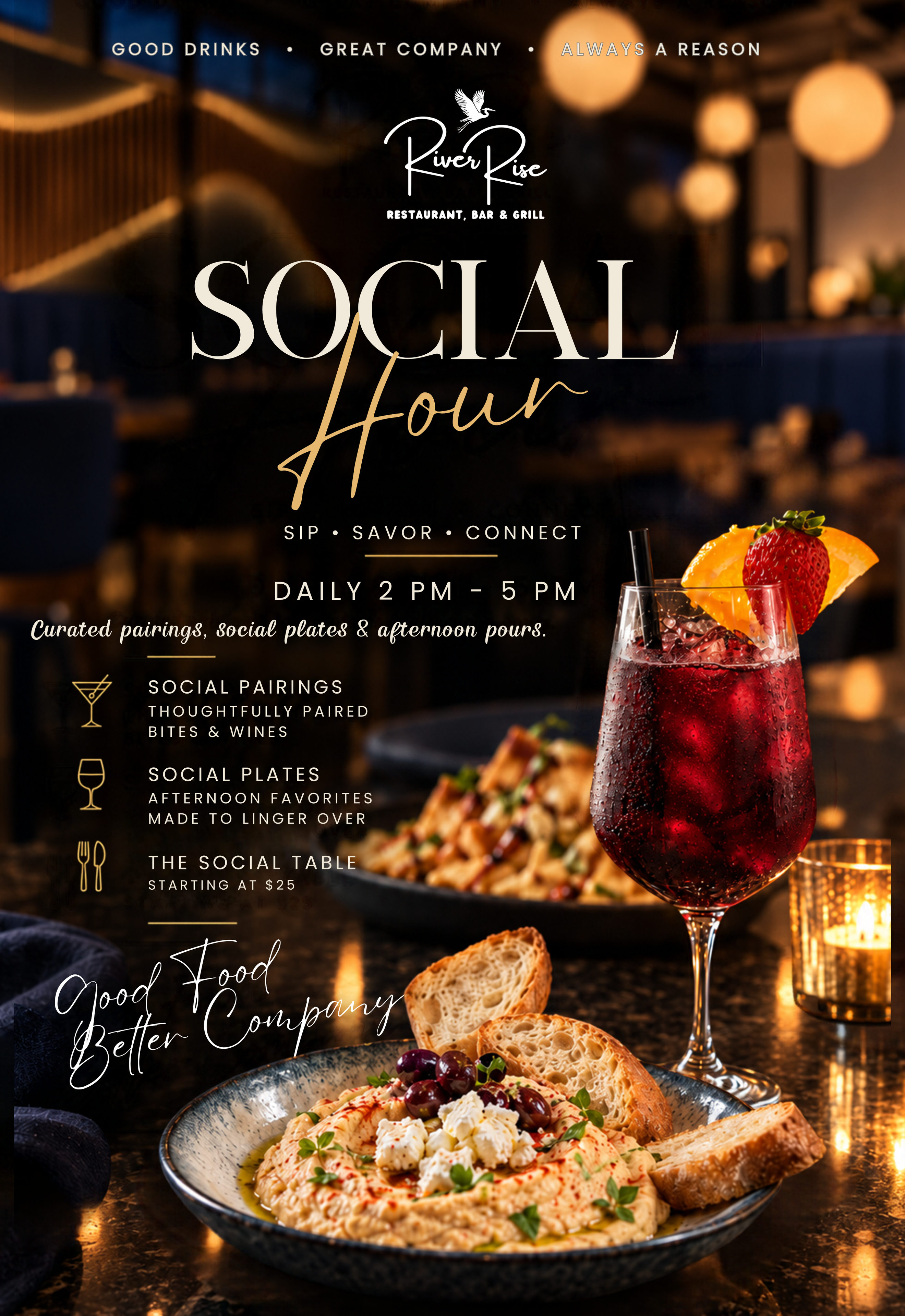 Social Hour at RiverRise — afternoon cocktails and small plates